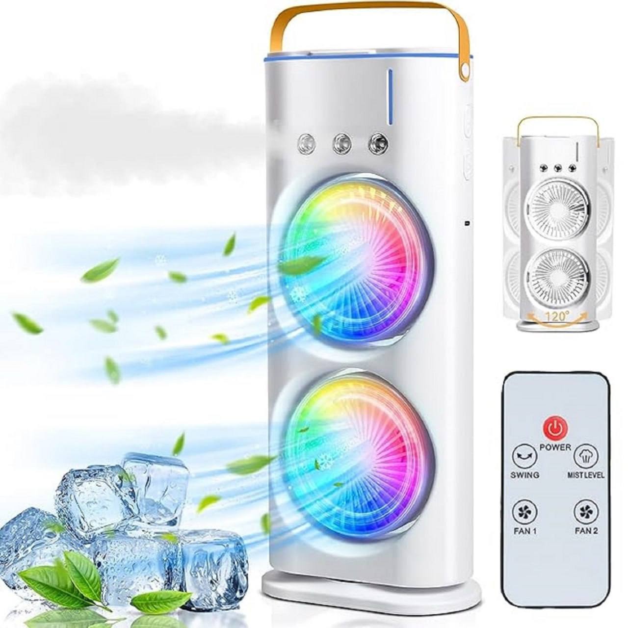 Rechargeable Double Head Portable Mini Air Cooling Mist Fan with Remote